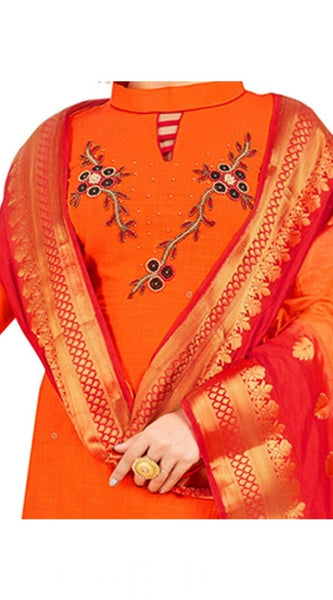 Mayawye Women's South Slub Cotton Unstitched Salwar-Suit Material With Dupatta (Orange, 2 Mtr)