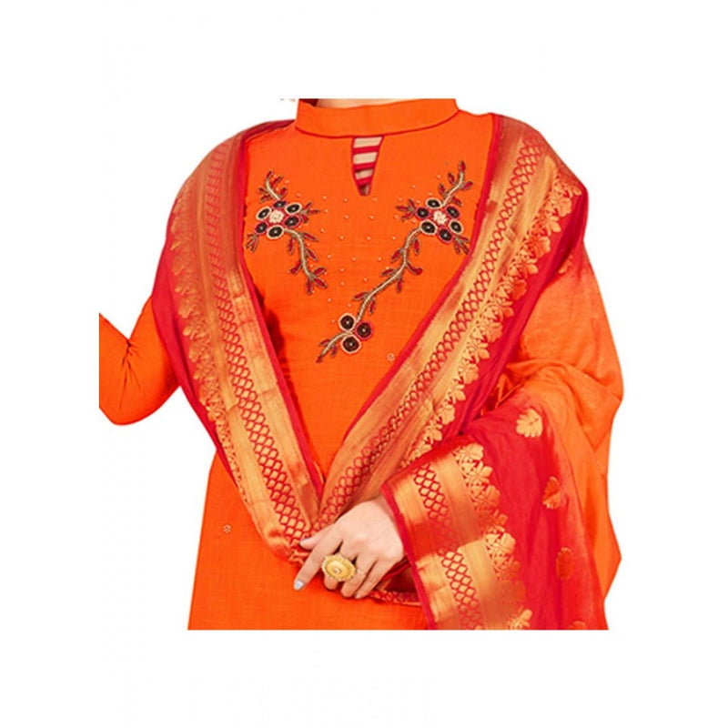 Mayawye Women's South Slub Cotton Unstitched Salwar-Suit Material With Dupatta (Orange, 2 Mtr)
