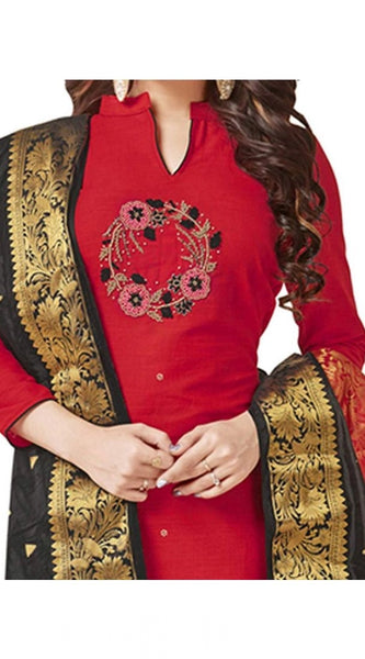 Mayawye Women's South Slub Cotton Unstitched Salwar-Suit Material With Dupatta (Red, 2 Mtr)