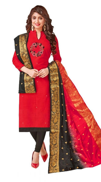 Mayawye Women's South Slub Cotton Unstitched Salwar-Suit Material With Dupatta (Red, 2 Mtr)
