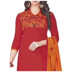 Mayawye Women's Glaze Cotton Unstitched Salwar-Suit Material With Dupatta (Red, 2 Mtr)