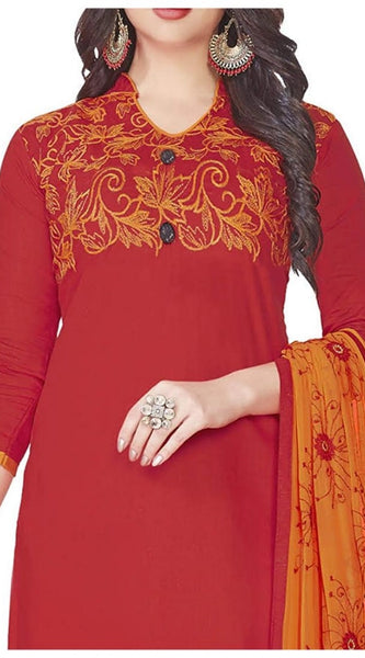 Mayawye Women's Glaze Cotton Unstitched Salwar-Suit Material With Dupatta (Red, 2 Mtr)