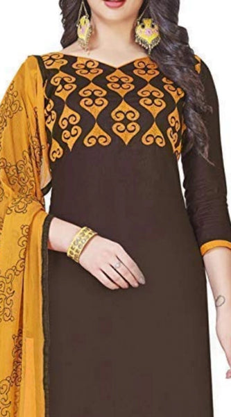 Mayawye Women's Glaze Cotton Unstitched Salwar-Suit Material With Dupatta (Brown, 2 Mtr)