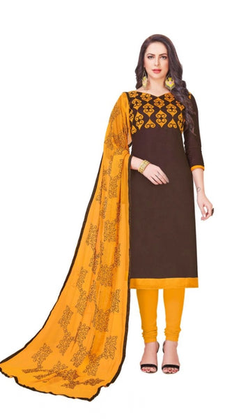 Mayawye Women's Glaze Cotton Unstitched Salwar-Suit Material With Dupatta (Brown, 2 Mtr)