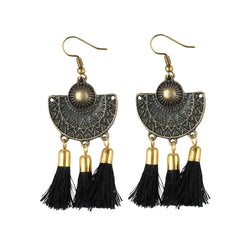 Mayawye Women's Gold Plated Tassel Fashion Earrings-Black