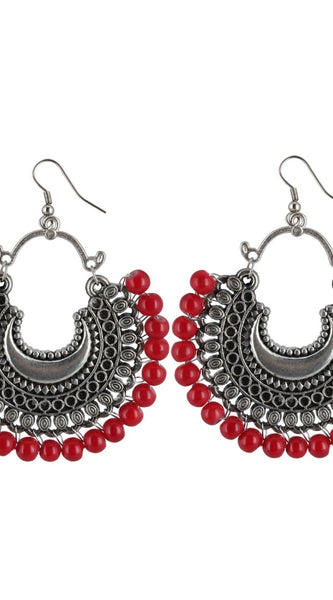 Mayawye Women's Silver Plated Hook Dangler Hanging Beads Earrings-Silver