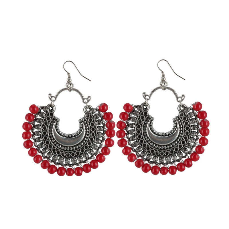Mayawye Women's Silver Plated Hook Dangler Hanging Beads Earrings-Silver