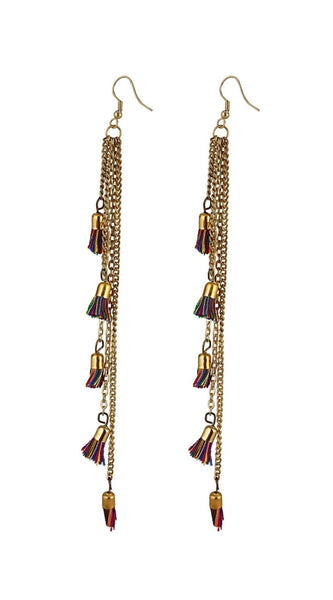 Mayawye Women's Alloy, Beads Hook Dangler Hanging Tassel Earrings-Multi