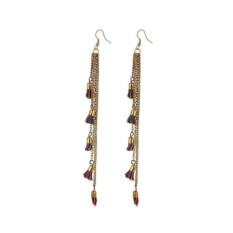 Mayawye Women's Alloy, Beads Hook Dangler Hanging Tassel Earrings-Multi