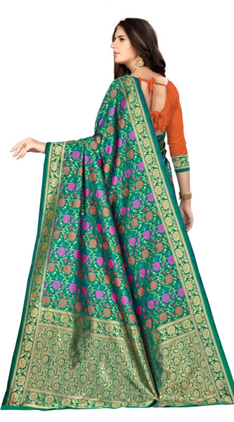 Mayawye Women's Banarasi silk Saree with Blouse (Multi, 5-6mtr)