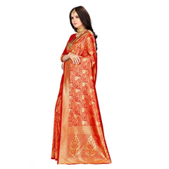 Mayawye Women's Banarasi silk Saree with Blouse (Red, 5-6mtr)