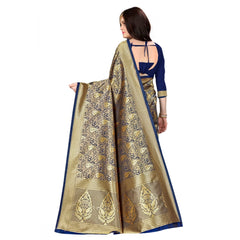 Mayawye Women's Banarasi silk Saree with Blouse (Navy blue, 5-6mtr)