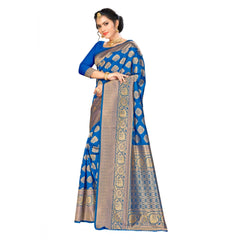 Mayawye Women's Banarasi silk Saree with Blouse (Blue, 5-6mtr)