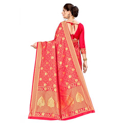 Mayawye Women's Banarasi silk Saree with Blouse (Red, 5-6mtr)