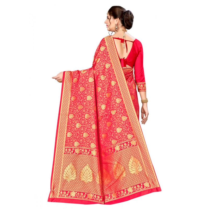 Mayawye Women's Banarasi silk Saree with Blouse (Red, 5-6mtr)