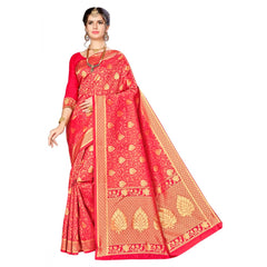 Mayawye Women's Banarasi silk Saree with Blouse (Red, 5-6mtr)