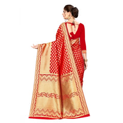 Mayawye Women's Banarasi silk Saree with Blouse (Red, 5-6mtr)