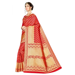 Mayawye Women's Banarasi silk Saree with Blouse (Red, 5-6mtr)