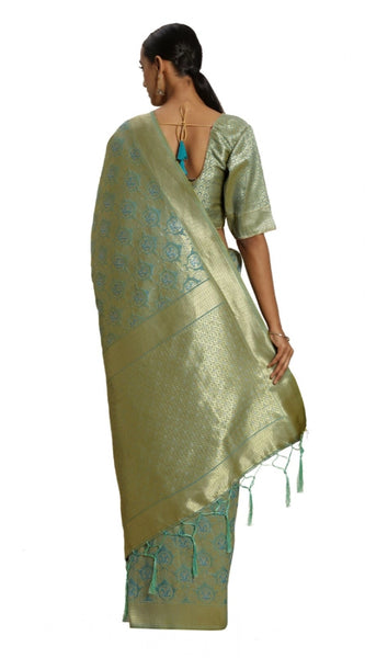 Mayawye Women's Banarasi silk Saree with Blouse (Sky blue, 5-6mtr)