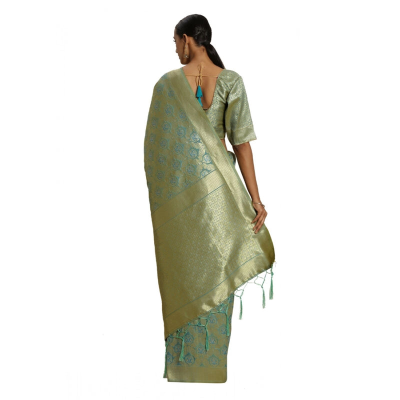 Mayawye Women's Banarasi silk Saree with Blouse (Sky blue, 5-6mtr)