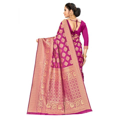 Mayawye Women's Banarasi silk Saree with Blouse (Wine, 5-6mtr)