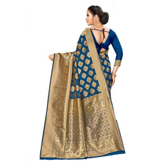 Mayawye Women's Banarasi silk Saree with Blouse (Navy blue, 5-6mtr)
