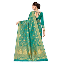Mayawye Women's Banarasi silk Saree with Blouse (Green, 5-6mtr)