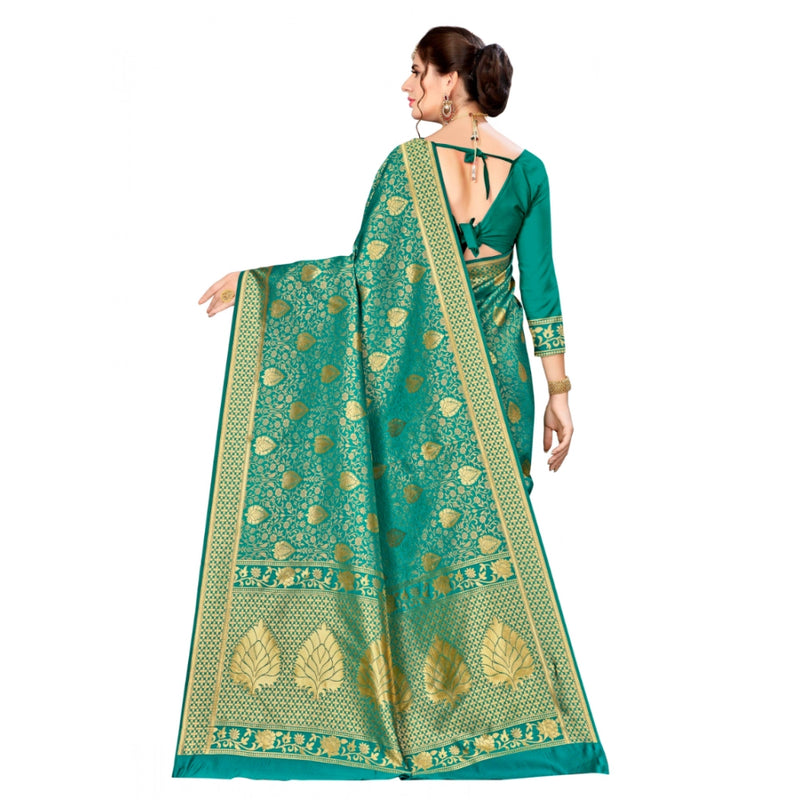 Mayawye Women's Banarasi silk Saree with Blouse (Green, 5-6mtr)