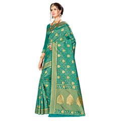 Mayawye Women's Banarasi silk Saree with Blouse (Green, 5-6mtr)