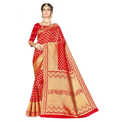 Mayawye Women's Banarasi silk Saree with Blouse (Red, 5-6mtr)