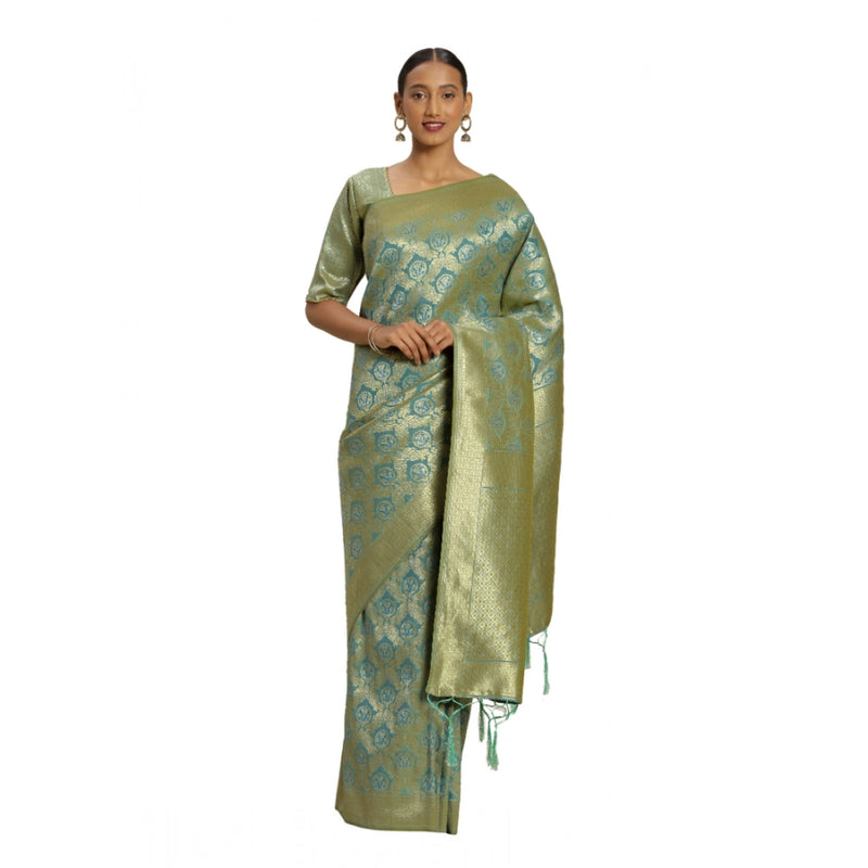 Mayawye Women's Banarasi silk Saree with Blouse (Sky blue, 5-6mtr)