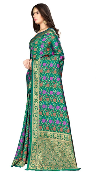 Mayawye Women's Banarasi silk Saree with Blouse (Multi, 5-6mtr)