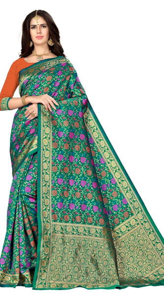 Mayawye Women's Banarasi silk Saree with Blouse (Multi, 5-6mtr)