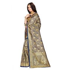 Mayawye Women's Banarasi silk Saree with Blouse (Navy blue, 5-6mtr)