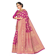 Mayawye Women's Banarasi silk Saree with Blouse (Wine, 5-6mtr)