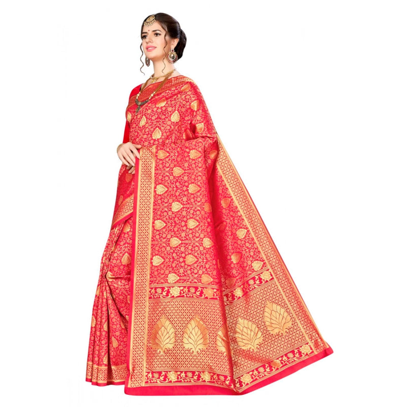 Mayawye Women's Banarasi silk Saree with Blouse (Red, 5-6mtr)