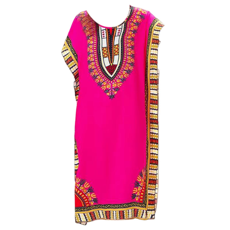 Women Summer Dress Bohemian Printed Street Wear Batwing Sleeve Loose Tunic