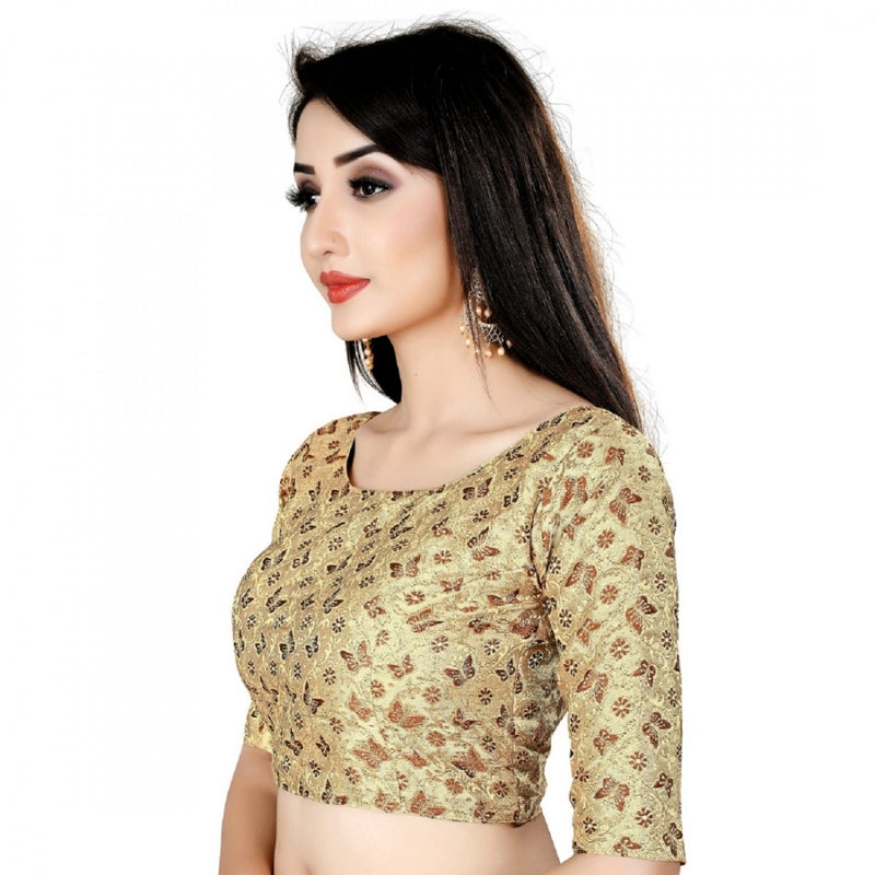 Mayawye Women's Brocade, Inner-Cotton Full Stitched Padded Blouse (Chiku cofee)