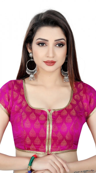 Mayawye Women's Nylon, Inner-Cotton Full Stitched Padded Blouse (Pink)