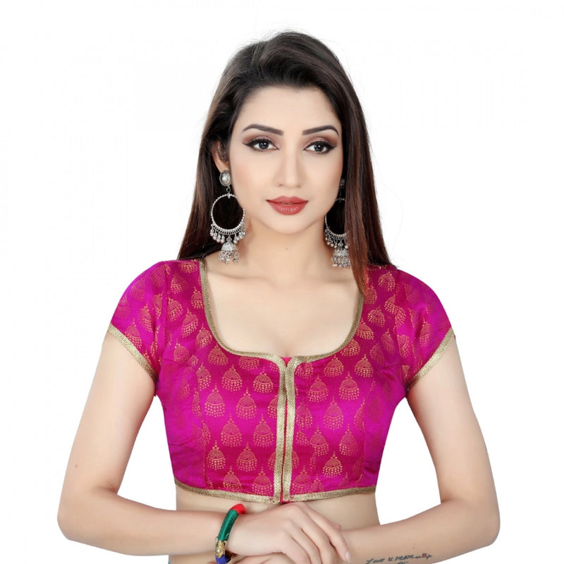 Mayawye Women's Nylon, Inner-Cotton Full Stitched Padded Blouse (Pink)
