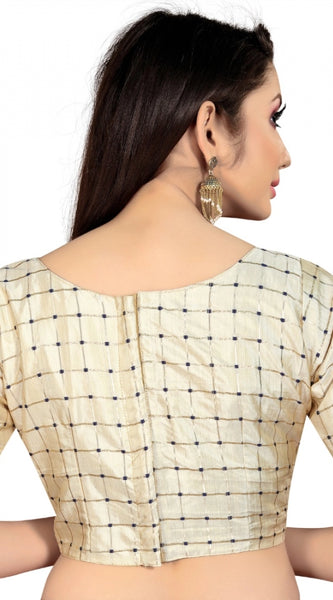 Mayawye Women's Brocade, Inner-Cotton Full Stitched Padded Blouse (Chiku )