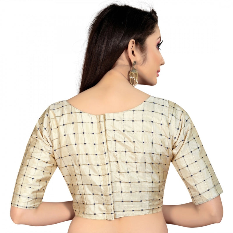 Mayawye Women's Brocade, Inner-Cotton Full Stitched Padded Blouse (Chiku )