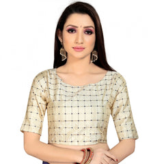Mayawye Women's Brocade, Inner-Cotton Full Stitched Padded Blouse (Chiku )
