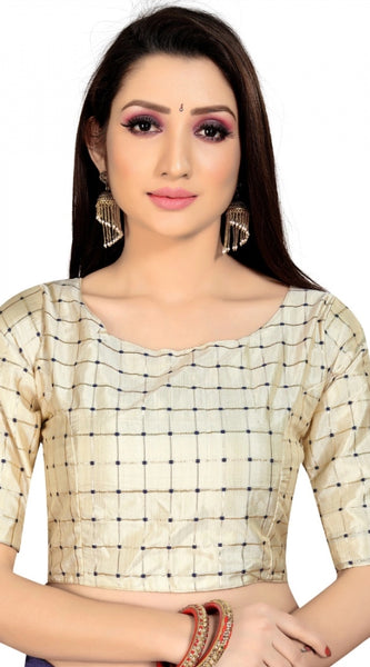 Mayawye Women's Brocade, Inner-Cotton Full Stitched Padded Blouse (Chiku )