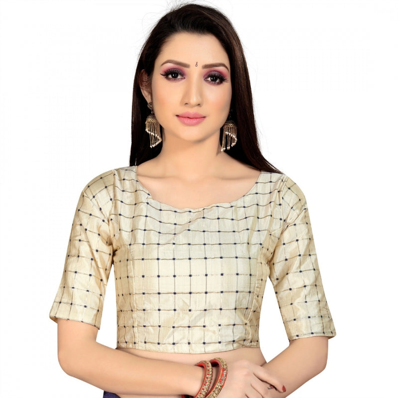 Mayawye Women's Brocade, Inner-Cotton Full Stitched Padded Blouse (Chiku )