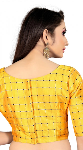 Mayawye Women's Brocade, Inner-Cotton Full Stitched Padded Blouse (Yellow )