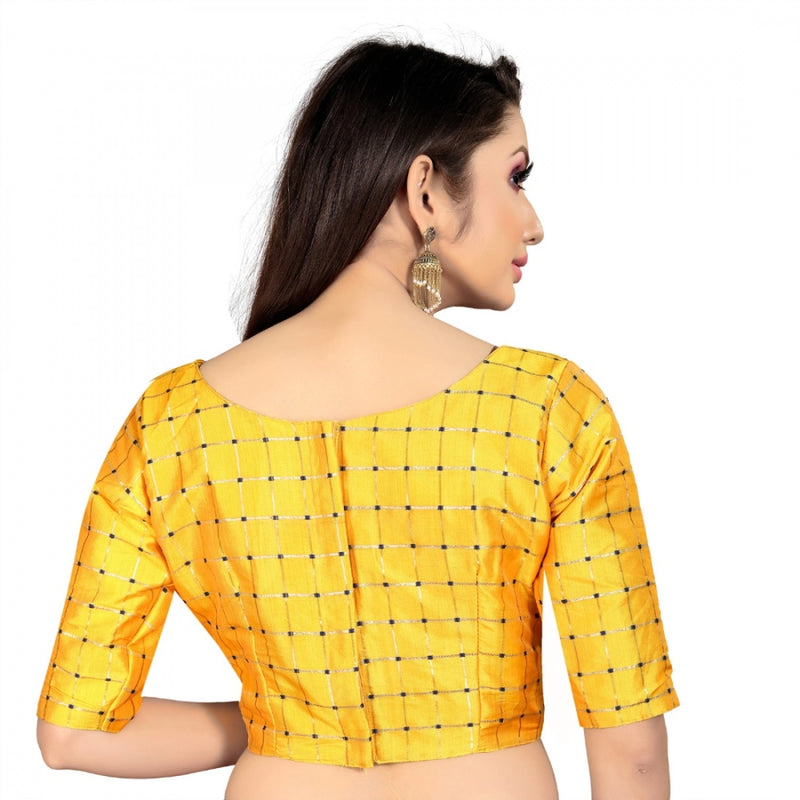 Mayawye Women's Brocade, Inner-Cotton Full Stitched Padded Blouse (Yellow )