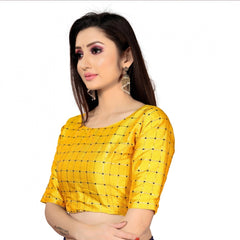 Mayawye Women's Brocade, Inner-Cotton Full Stitched Padded Blouse (Yellow )