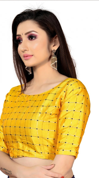 Mayawye Women's Brocade, Inner-Cotton Full Stitched Padded Blouse (Yellow )