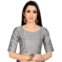 Mayawye Women's Brocade, Inner-Cotton Full Stitched Padded Blouse (Light Gray )